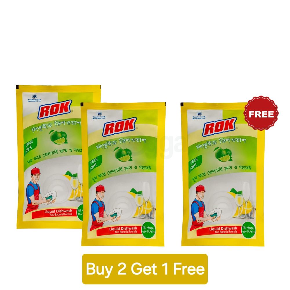 ROK DISH WASHING LIQUID RFFIL 250ml (Buy 2 Get 1) Lemon Fresh  