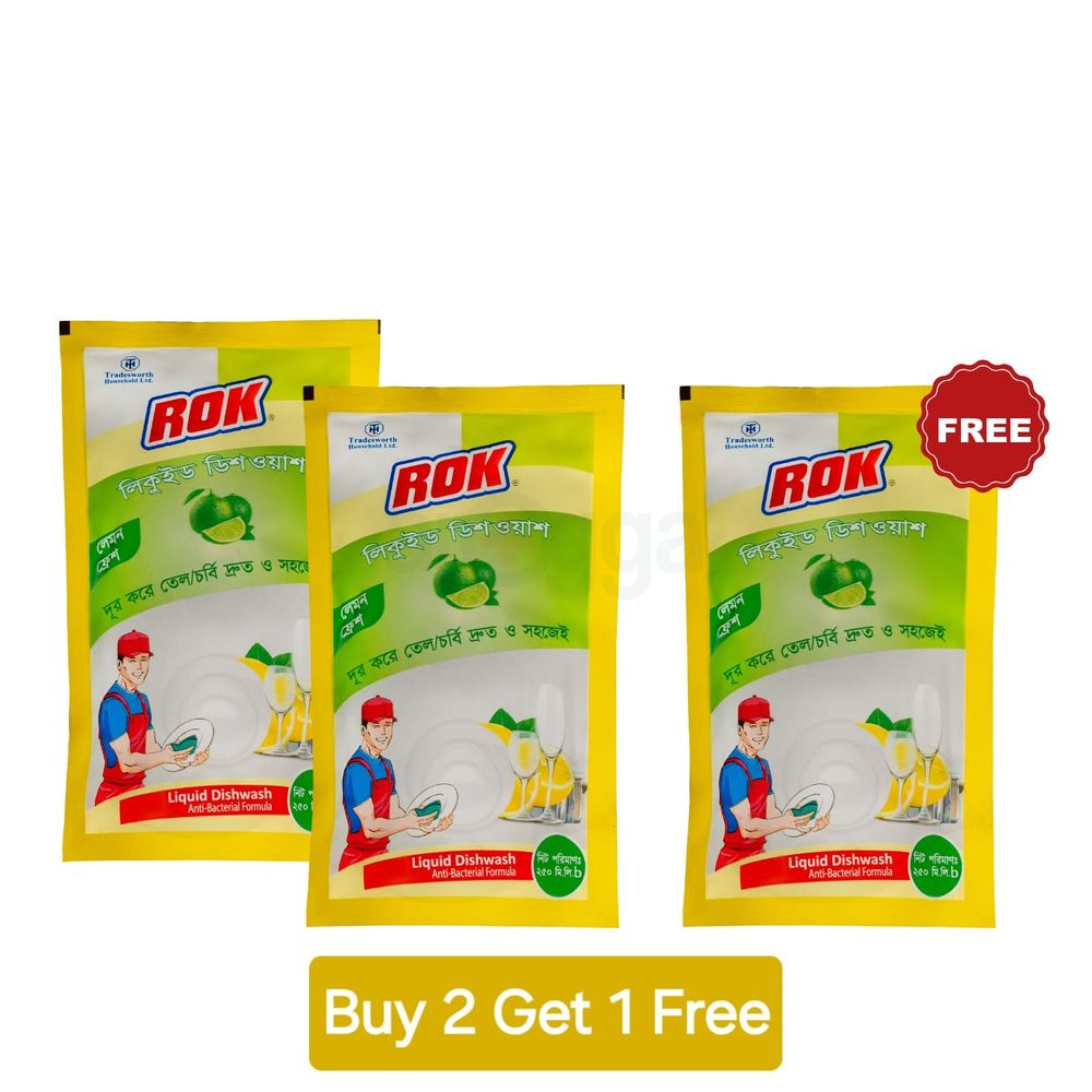 Buy 2 ROK Lemon Fresh Dish Wash Liquid Refill 250ml & Get 1 Free  