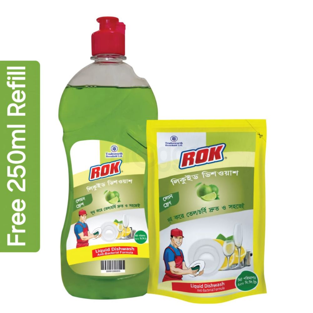 Buy 1 ROK Lemon Fresh Liquid Dishwash 750ml & Get 1 250ml Refill Free  