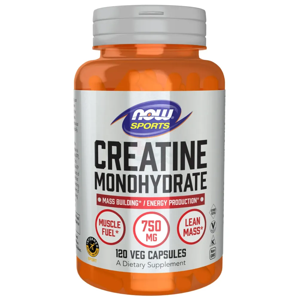NOW Sports Nutrition, Creatine Monohydrate 750 mg, Mass Building Energy Production 120 Veg Caps  