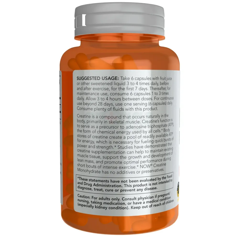 NOW Sports Nutrition, Creatine Monohydrate 750 mg, Mass Building Energy Production 120 Veg Caps  