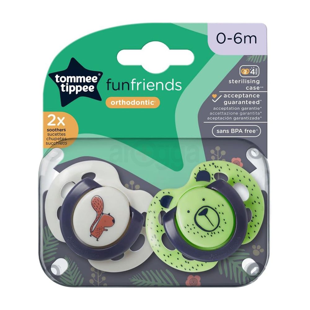 Tommee Tippee Funfriends 0-6m Orthodontic Soothers Pack of 2  