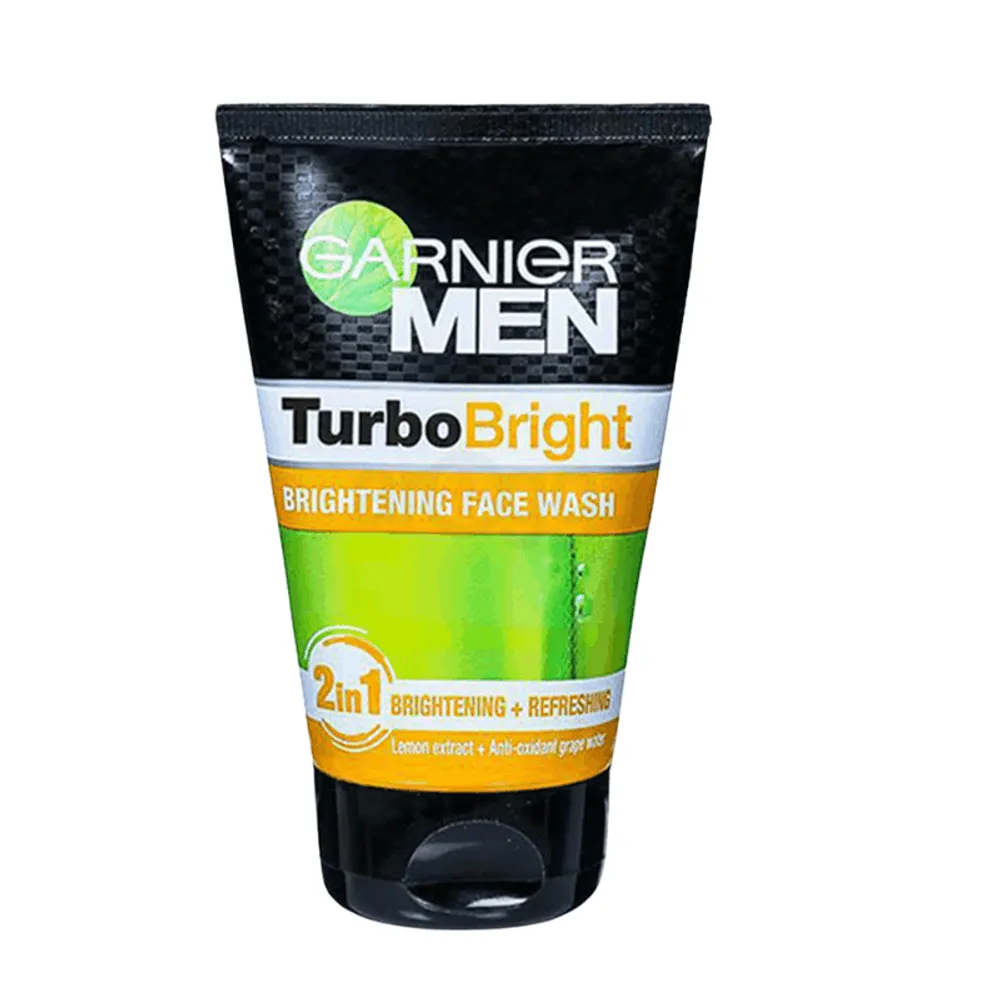 Garnier Men Turbo Bright Brightening Lemon Extract + Anti-Oxidant Grape Water Face Wash 100gm  