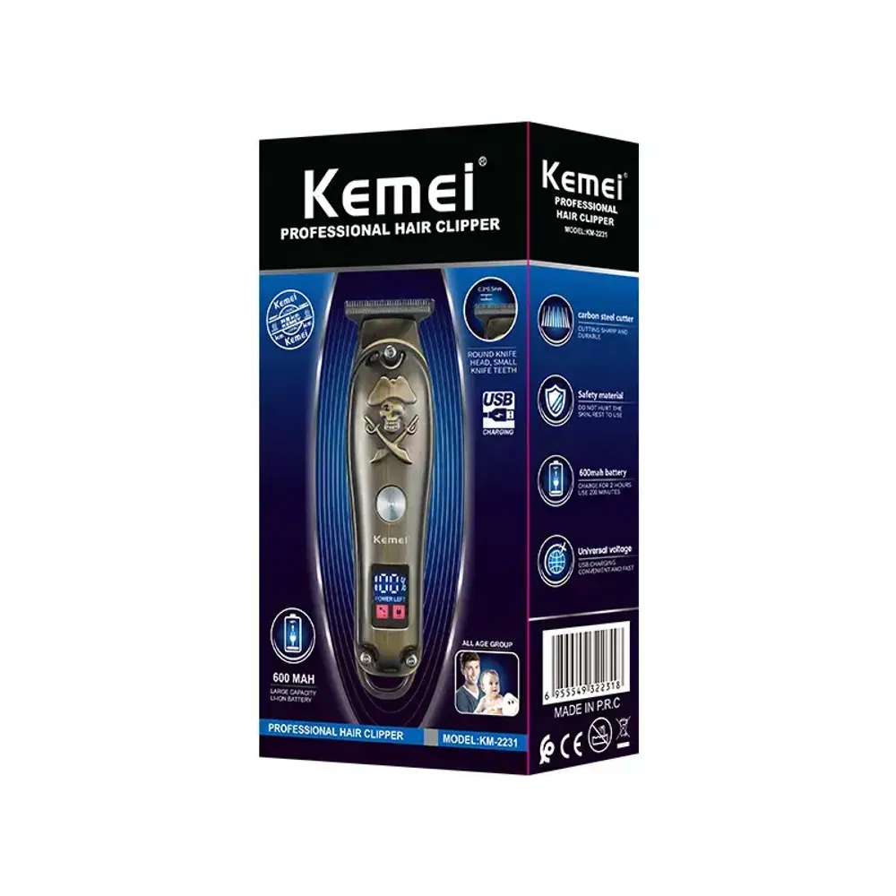 Kemei KM-2231 Full Metal Rechargeable Cordless Hair Trimmer For Men LCD display  