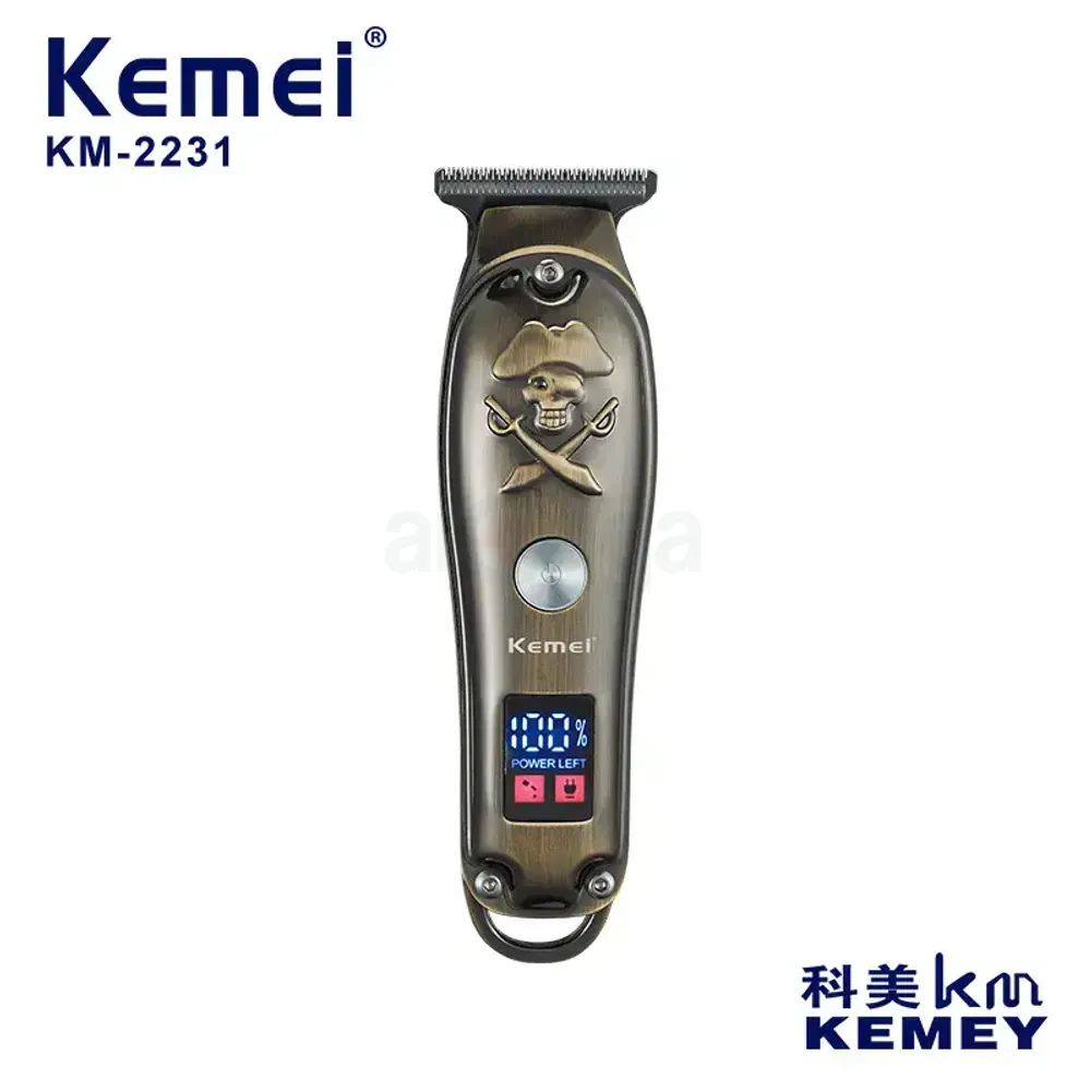 Kemei KM-2231 Full Metal Rechargeable Cordless Hair Trimmer For Men LCD display  