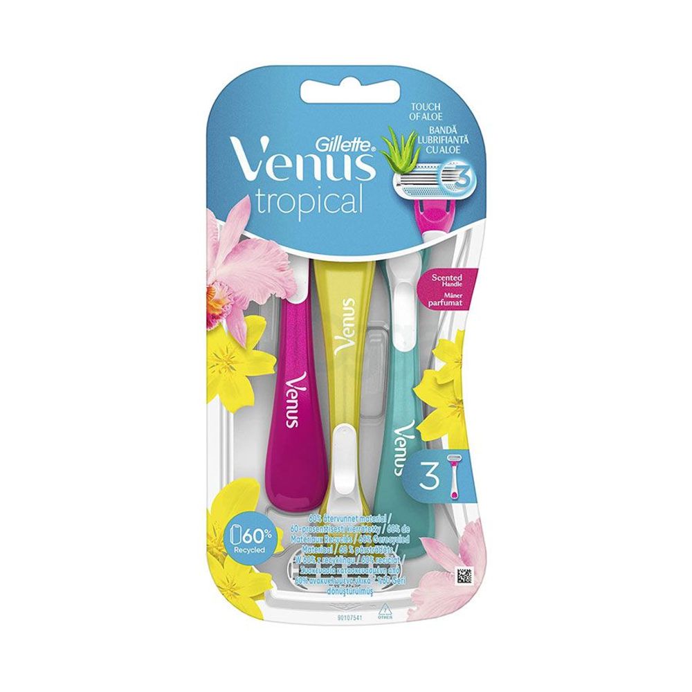 Gillette Venus Aloe Tropical 3Pcs Razor for Women (Multicolor)  