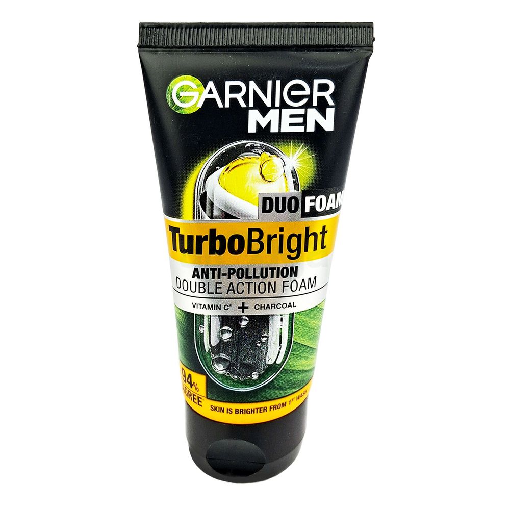 Garnier Men Turbo Bright Anti-Pollution Double Action Black Charcoal Vitamin C Face Wash 50gm