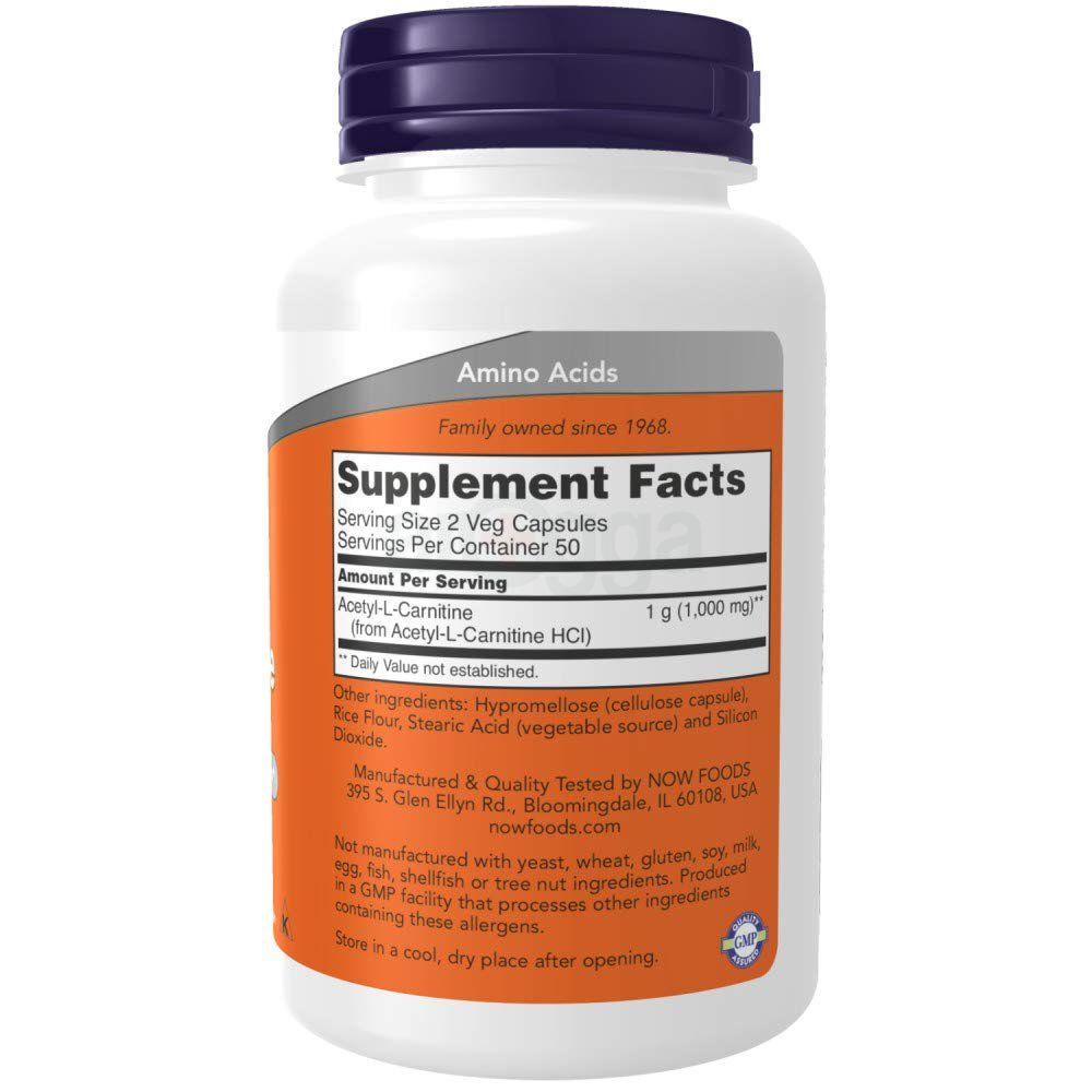 NOW Supplements, Acetyl-L Carnitine 500 mg, Amino Acid, Brain And Nerve Cell Function*, 100 Veg Capsules  