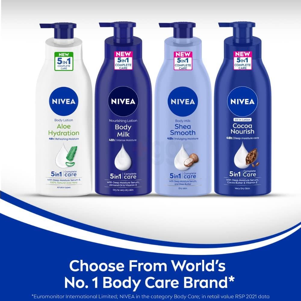Nivea 48hr 5 in 1 Smooth Sensation Deep Moisture Serum Body Lotion with Shea Butter for Dry Skin  
