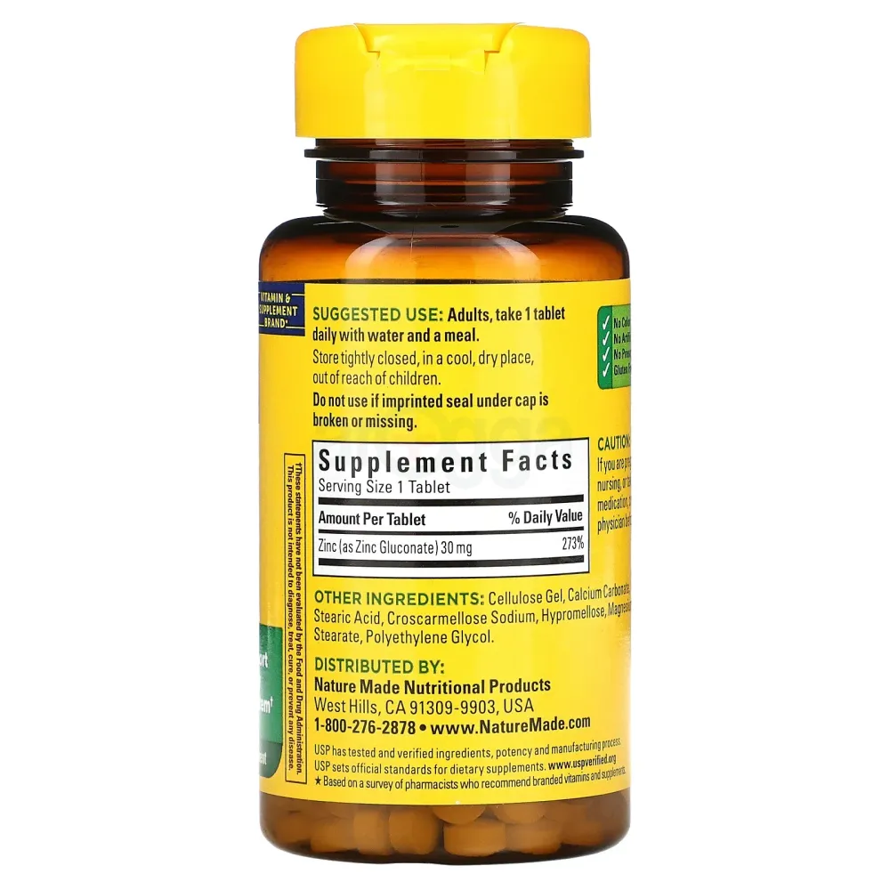 Nature Made Zinc 30 mg, Dietary Supplement for Immune Health and Antioxidant Support, 100 Tablets  