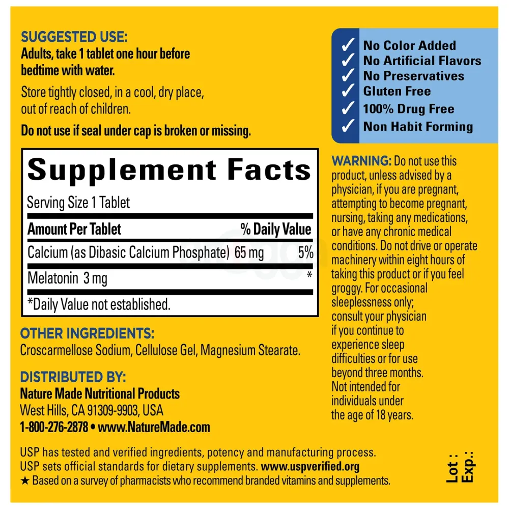 Nature Made Melatonin 3 mg Tablets, 100% Drug Free Sleep Aid for Adults, 120 Count  