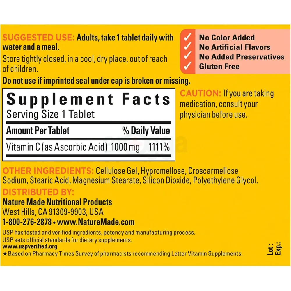Nature Made Extra Strength Vitamin C 1000 mg, Dietary Supplement for Immune Support, 100 Tablets  