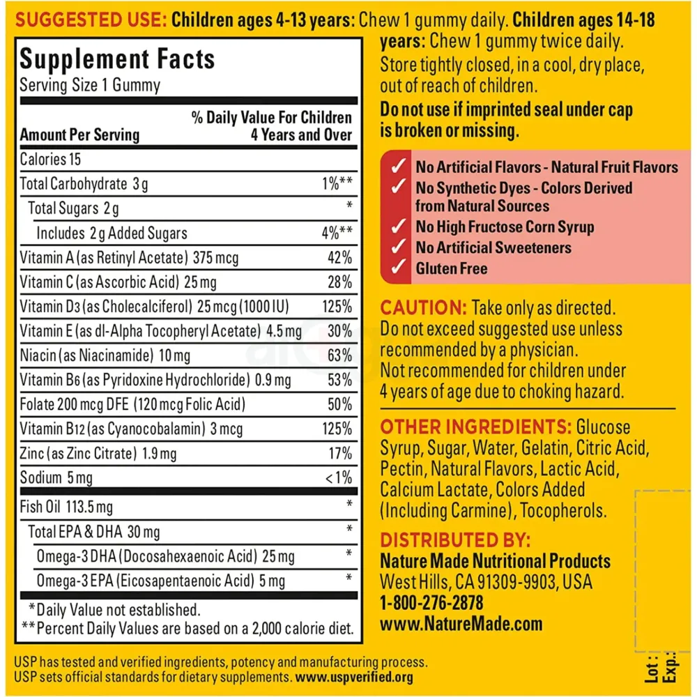 Nature Made Kids First Multivitamin with Omega-3 Strawberry Lemon & Orange -- 70 Gummies  