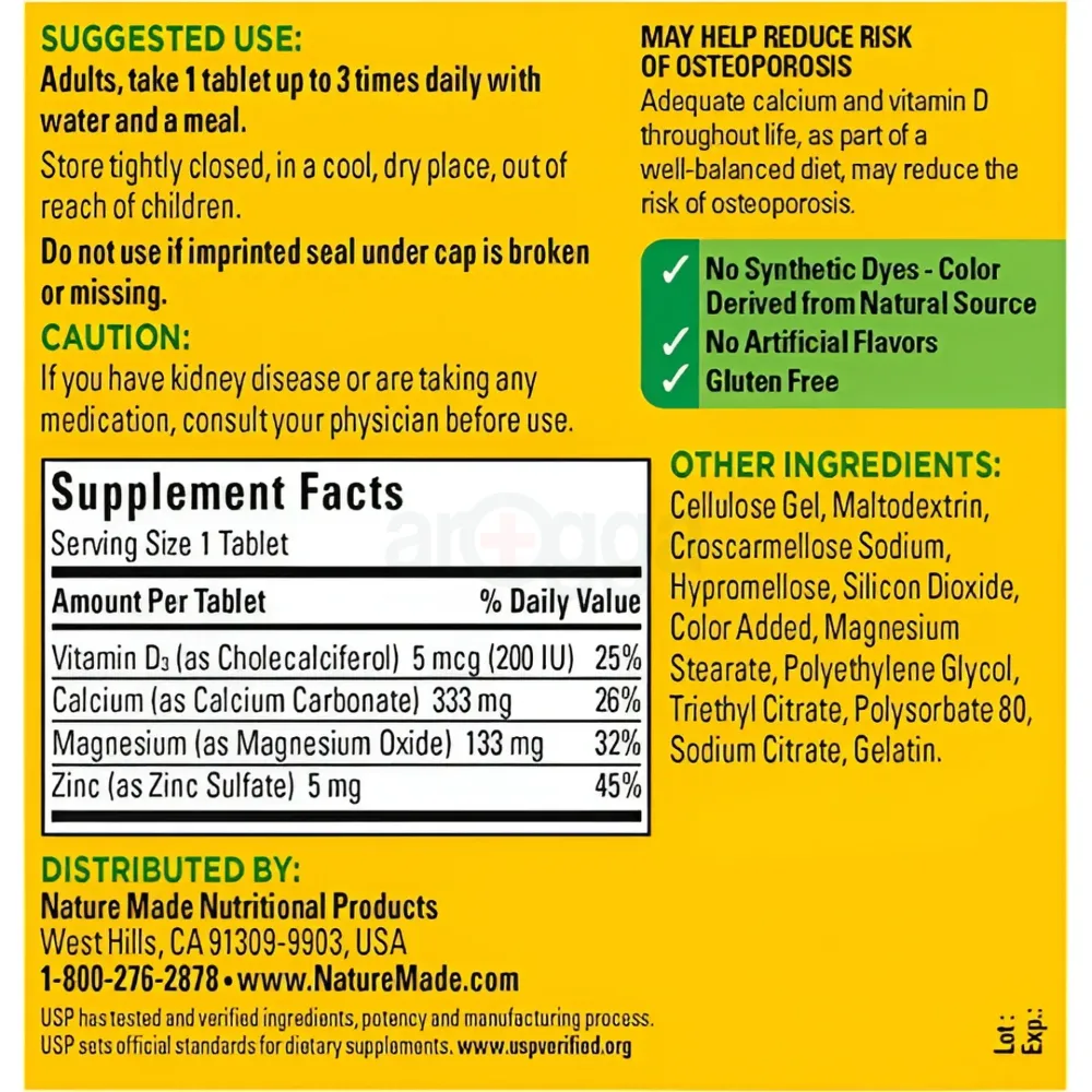 Nature Made Calcium Magnesium Zinc With Vitamin D3 -- 300 Tablets  