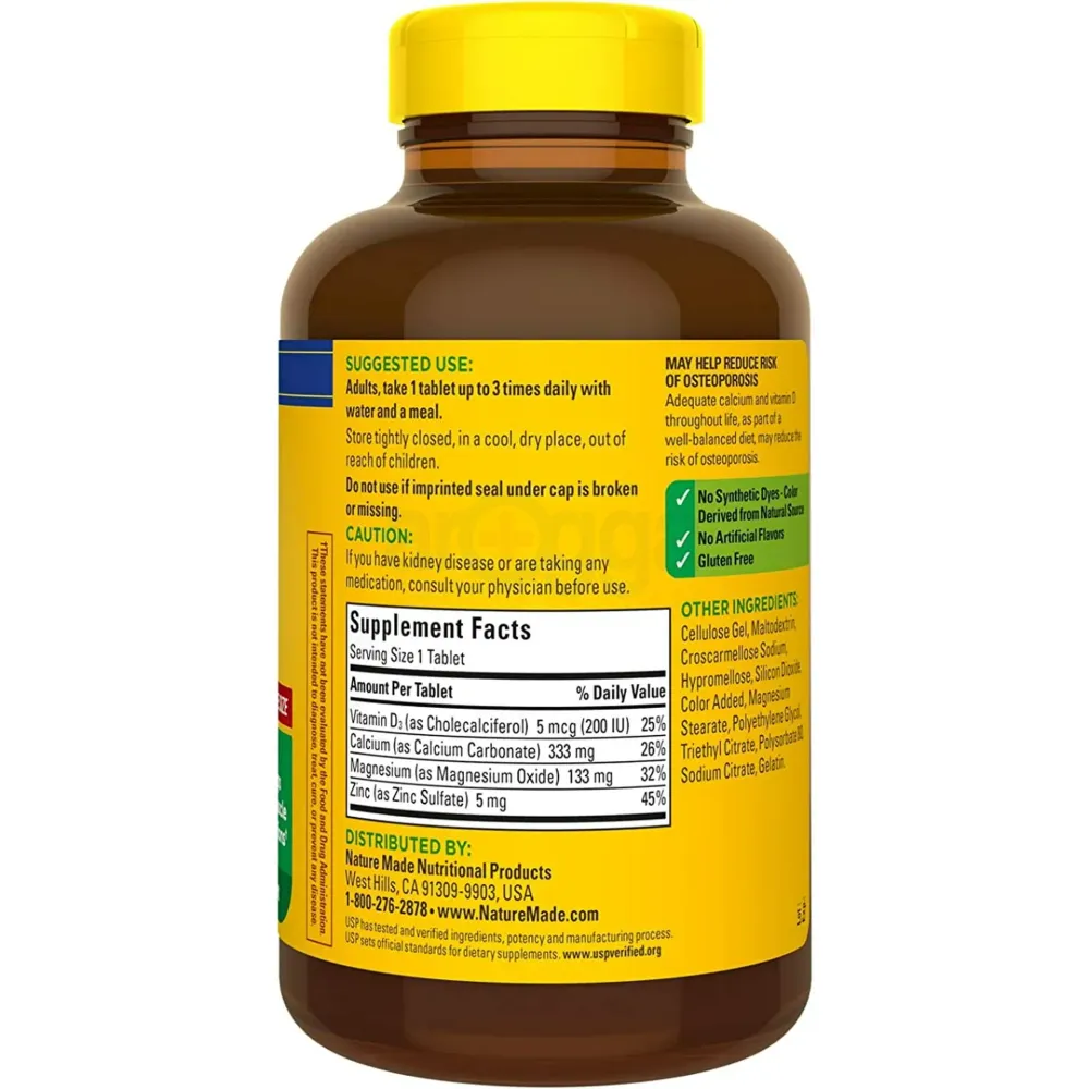 Nature Made Calcium Magnesium Zinc With Vitamin D3 -- 300 Tablets  