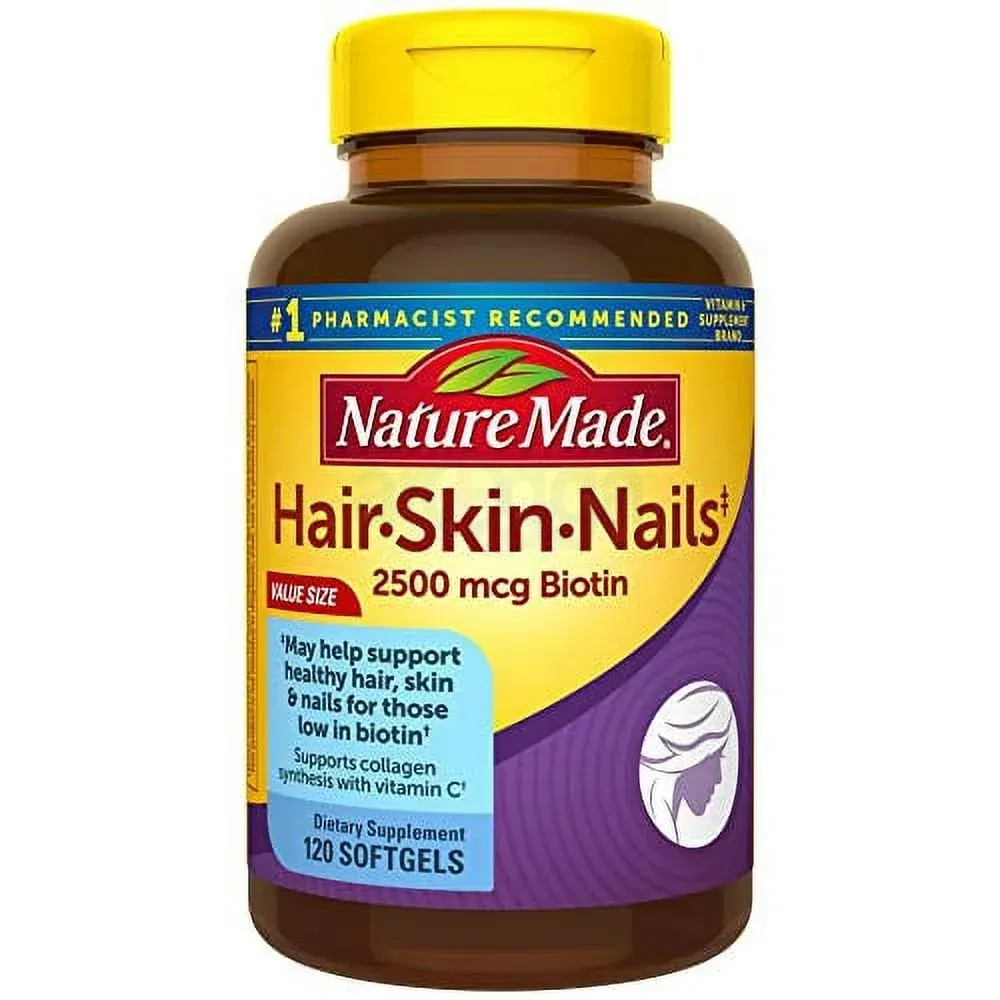 Nature Made Hair Skin and Nails with Biotin 2500 mcg, Dietary Supplement For Healthy Hair Skin and Nails Support, 120 Softgels  