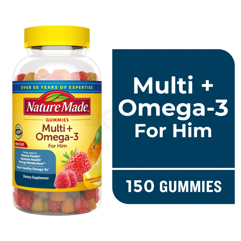 Nature Made Mens Multivitamin + Omega-3 Gummies for Daily Nutritional Support, 150 Count  