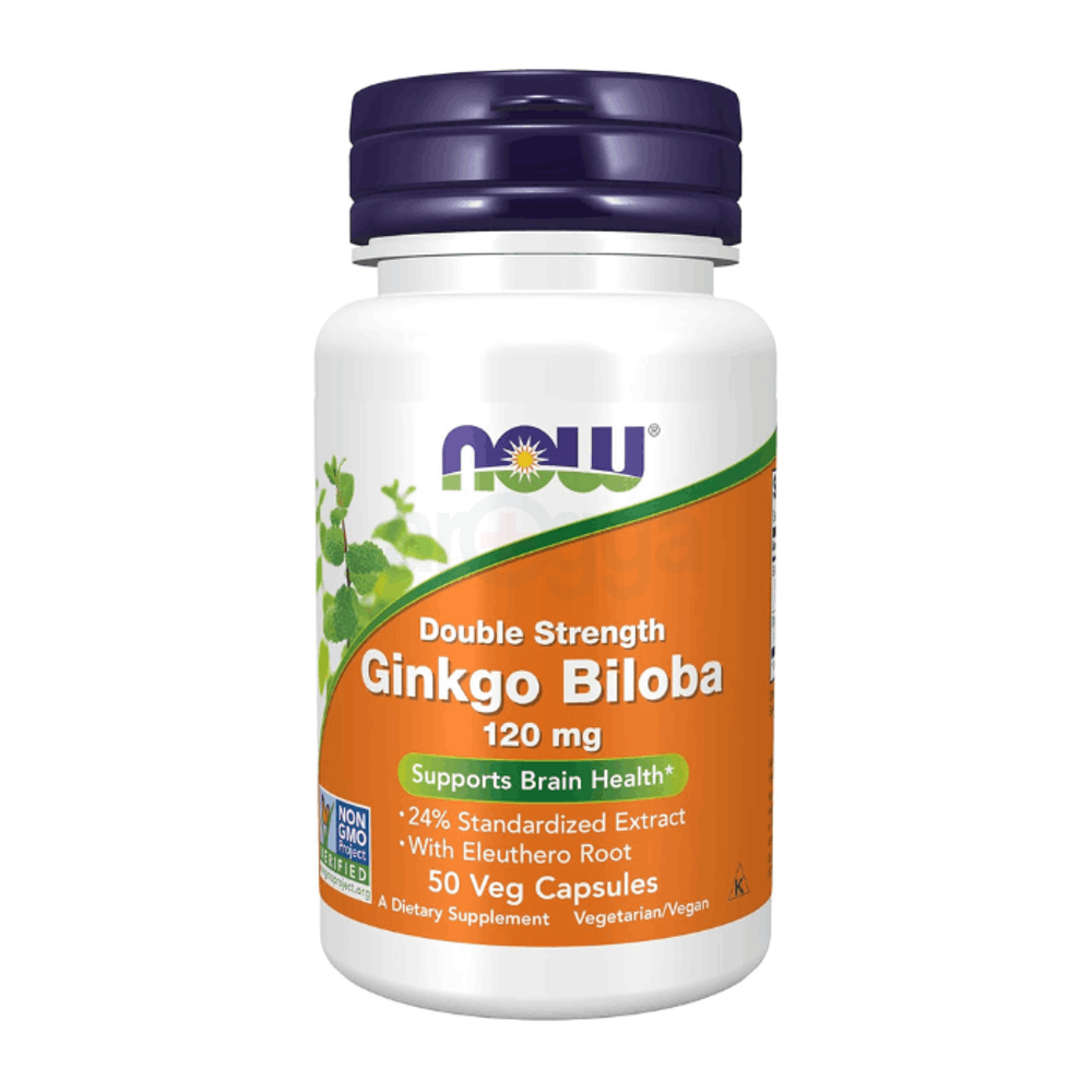 NOW Supplements, Ginkgo Biloba 120 mg, Double Strength, Non-GMO Project Verified, 50 Veg Capsules  