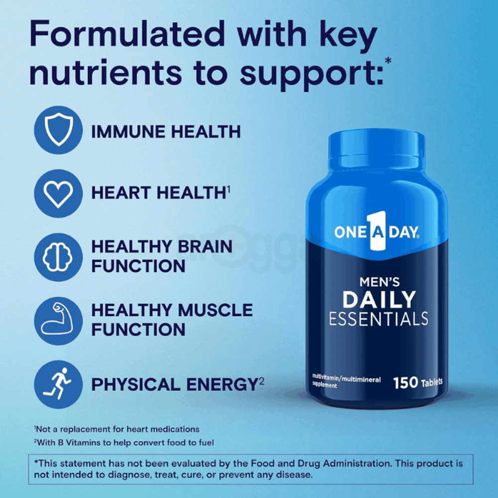 One A Day Men’s Multivitamin Daily Essentials, Multivitamin for Men and Immune Health with Vitamin B12, Vitamin C, and Zinc, 150 Tab  