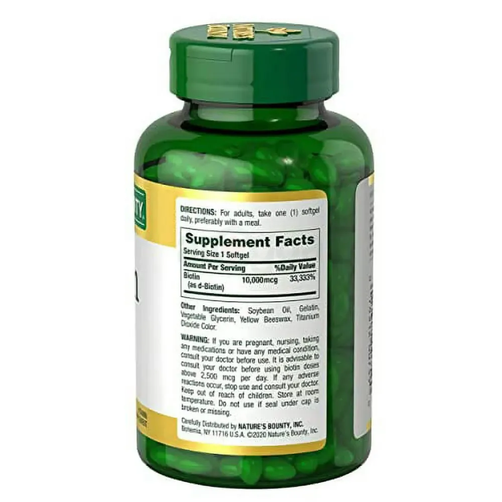 Natures Bounty Biotin 10,000 mcg, 250 Rapid Release Softgels  