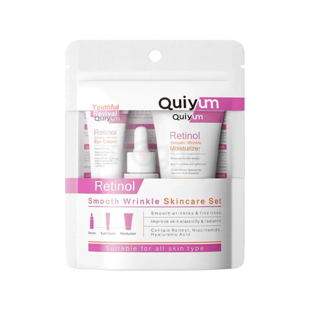 Quiyum Retinol Smooth Wrinkle Skincare Set (Serum 17ml, Eyecream 15g and Moisturizer 30g)  