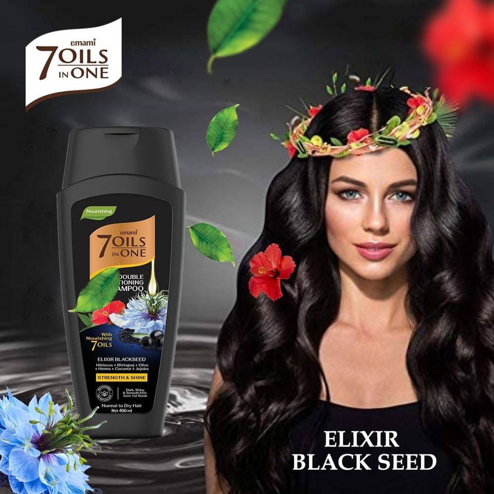 Emami 7 Oils in One Double Conditioning Shampoo with Elixir Blackseed 170ml (30ml Free)  