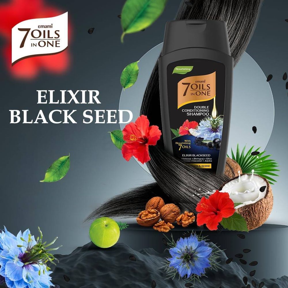 Emami 7 Oils in One Double Conditioning Shampoo with Elixir Blackseed 170ml (30ml Free)  