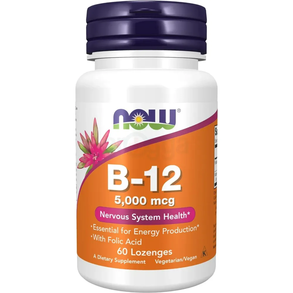 NOW Supplements, Vitamin B-12 5,000 mcg, With Folic Acid, Nervous System Health*, 60 Lozenges  