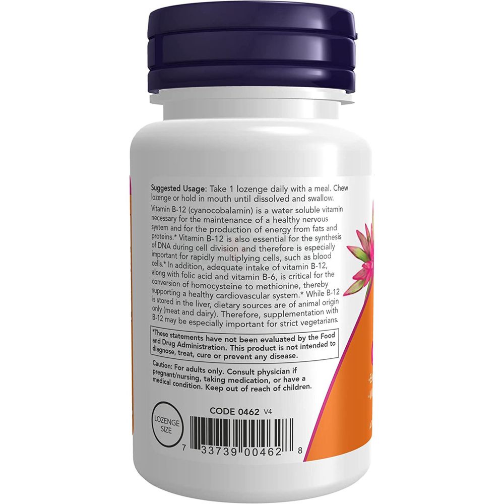 NOW Supplements, Vitamin B-12 5,000 mcg, With Folic Acid, Nervous System Health*, 60 Lozenges  