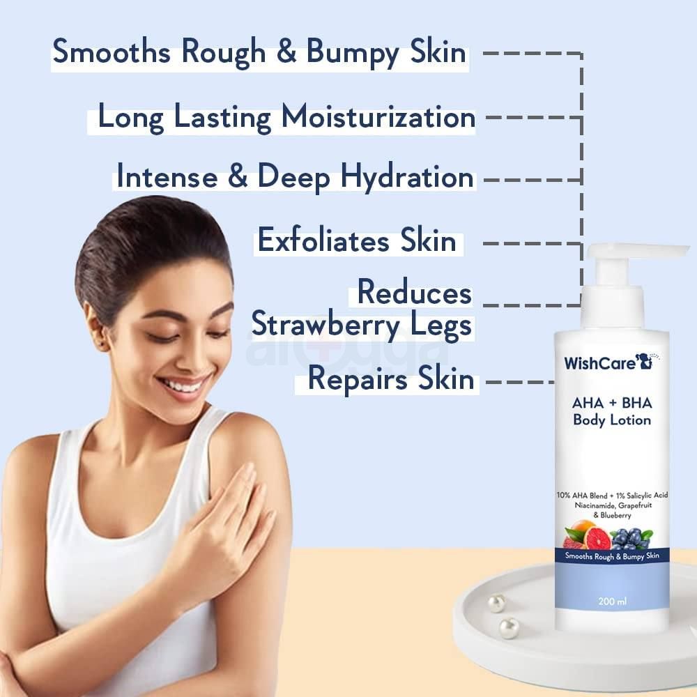 Wishcare AHA BHA Body Lotion with Niacinamide, Grapefruit & Blueberry for Smooths Rough & Bumpy Skin  