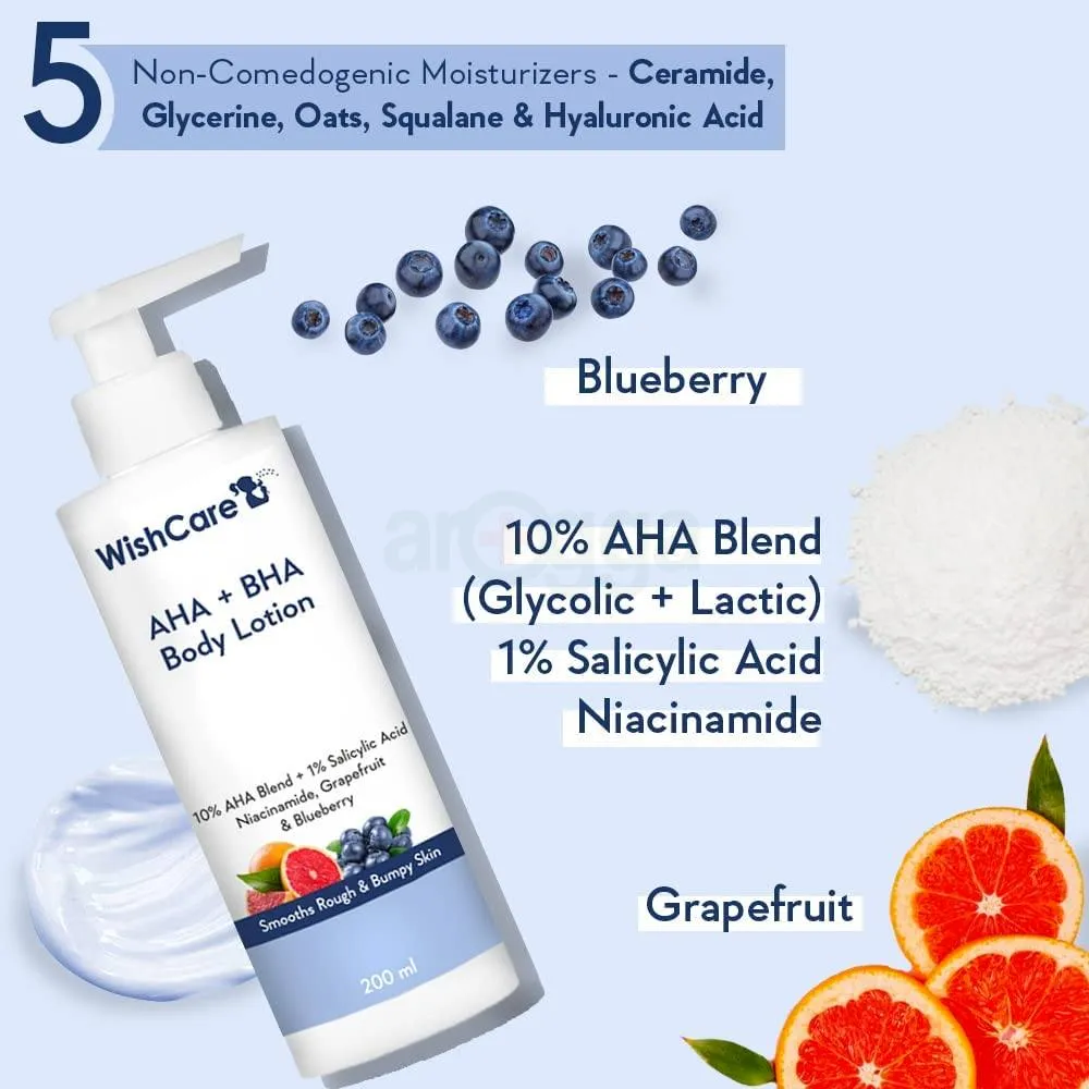 Wishcare AHA BHA Body Lotion with Niacinamide, Grapefruit & Blueberry for Smooths Rough & Bumpy Skin  