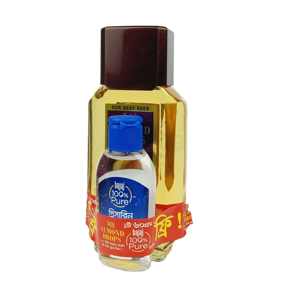 Bajaj Almond Drops Vitamin E Hair Oil 200ml (Get 1 Bajaj Pure Glycerin 60gm Free)  