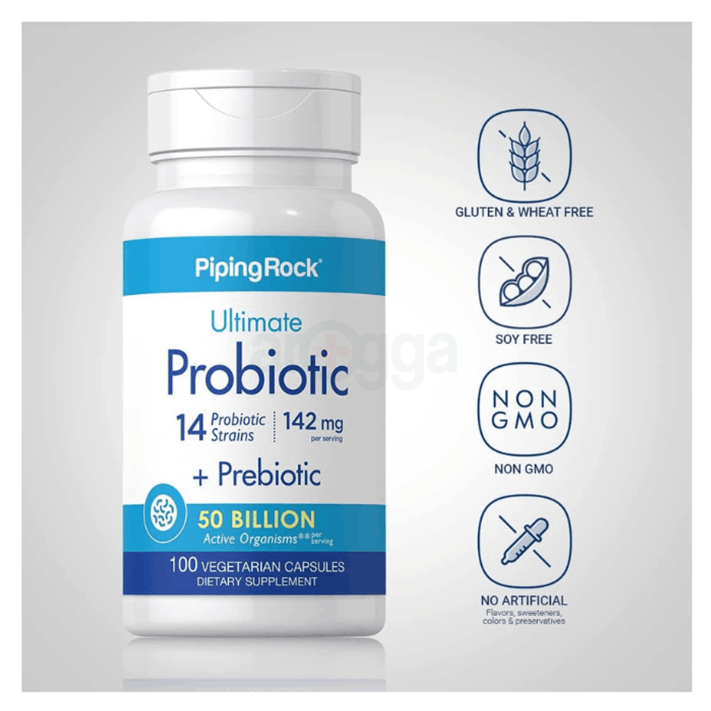 Piping Rock Probiotics with Prebiotics | 100 Vegetarian Capsules | 14 Strains 50 Billion Organisms | Non-GMO, Gluten Free Supplement  