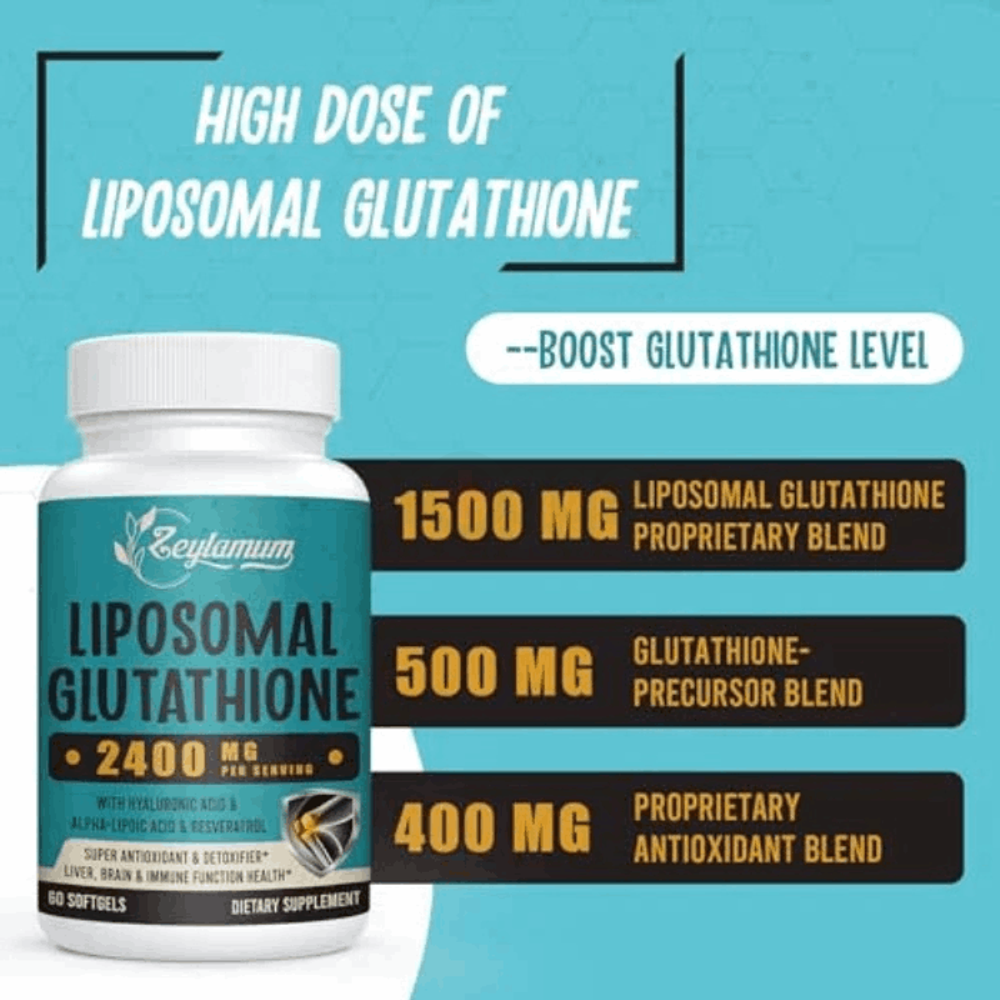 Zeylamum 2400 MG Liposomal Glutathione Softgels, Max Absorption, Active Form L-Glutathione 60 Softgels  