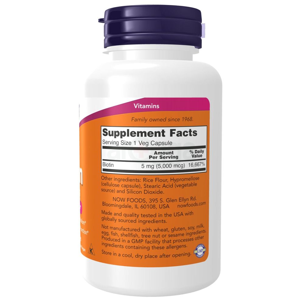 Now Supplements, Biotin 5,000 Mcg, Amino Acid Metabolism*, Energy Production*, 120 Veg Capsules  
