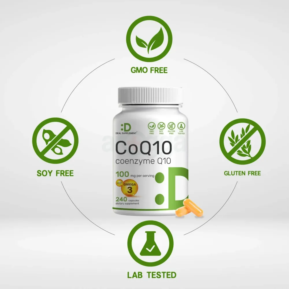 Deal Supplement CoQ10 100mg, with Omega 3 Fatty Acid 240 Capsules    