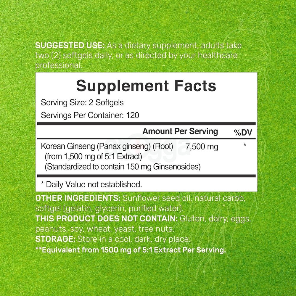 Deal Supplement Korean Red Panax Ginseng Root Extract, 7500mg Per Serving, 240 Softgels  