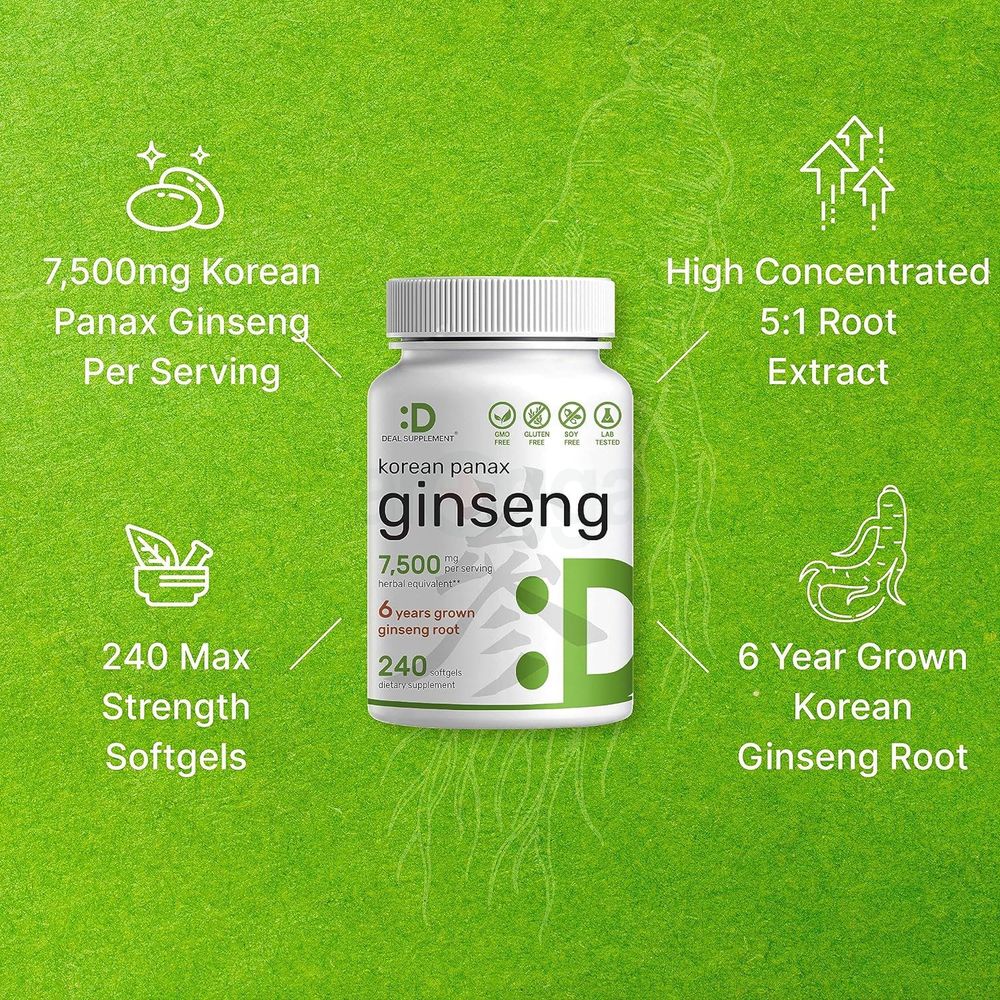 Deal Supplement Korean Red Panax Ginseng Root Extract, 7500mg Per Serving, 240 Softgels  