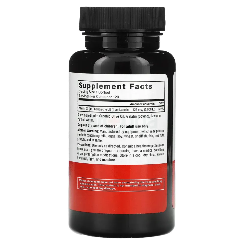 Force Factor Vitamin D3, 125 mcg (5,000 IU), 120 Softgels  