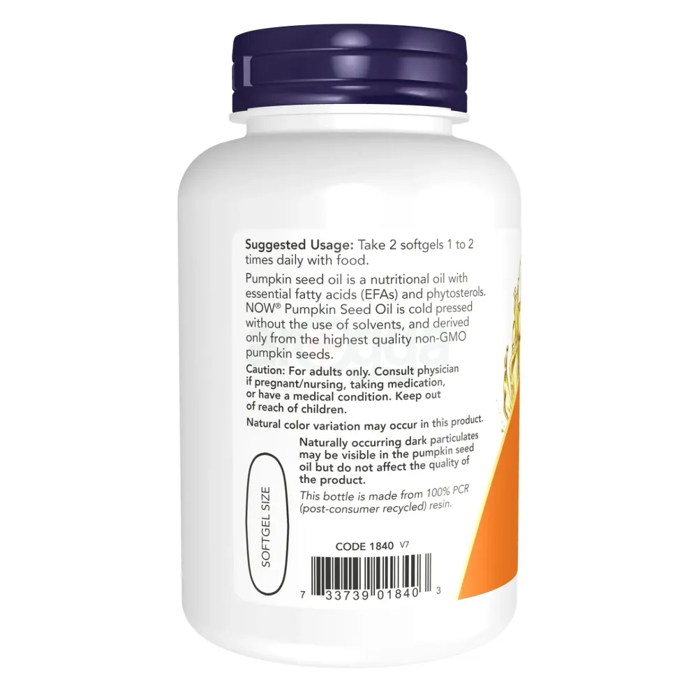 NOW Supplements, Pumpkin Seed Oil 1000 mg with Essential Fatty Acids and Phytosterols, Cold Pressed, 100 Softgels  
