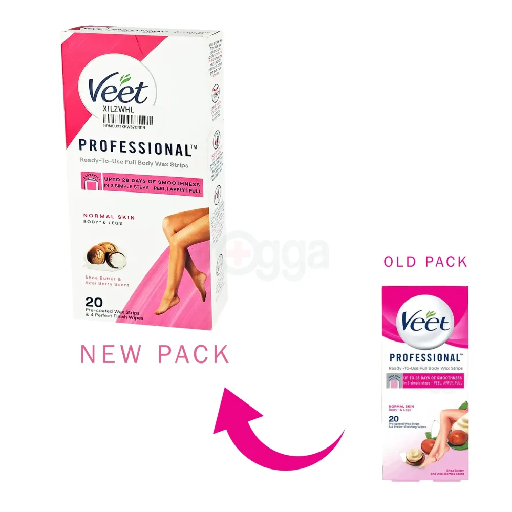 Veet Professional 20pcs Wax Strips with Shea Butter & Acal Berry Scent for Normal Skin  