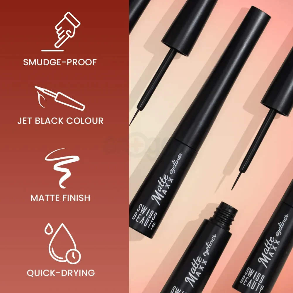 Swiss Beauty Smudge Proof Matte Max Eyeliner- 01 Black  