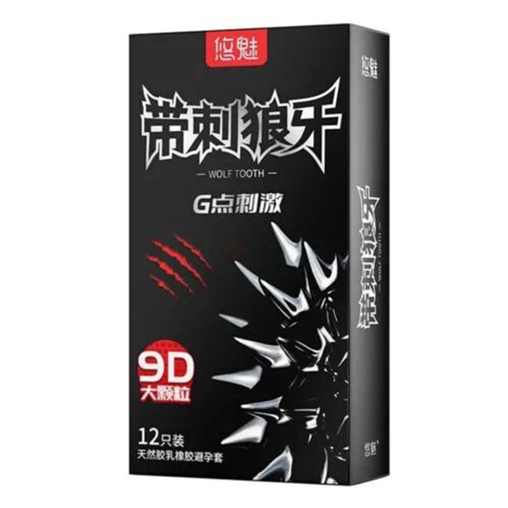 Yommee G Spot Stimulation Wolf Tooth 9D Condom 12pcs  