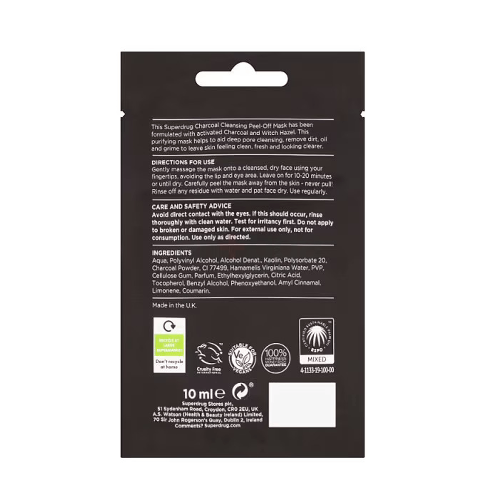 Superdrug Cleansing Charcoal Peel Off Face Mask  