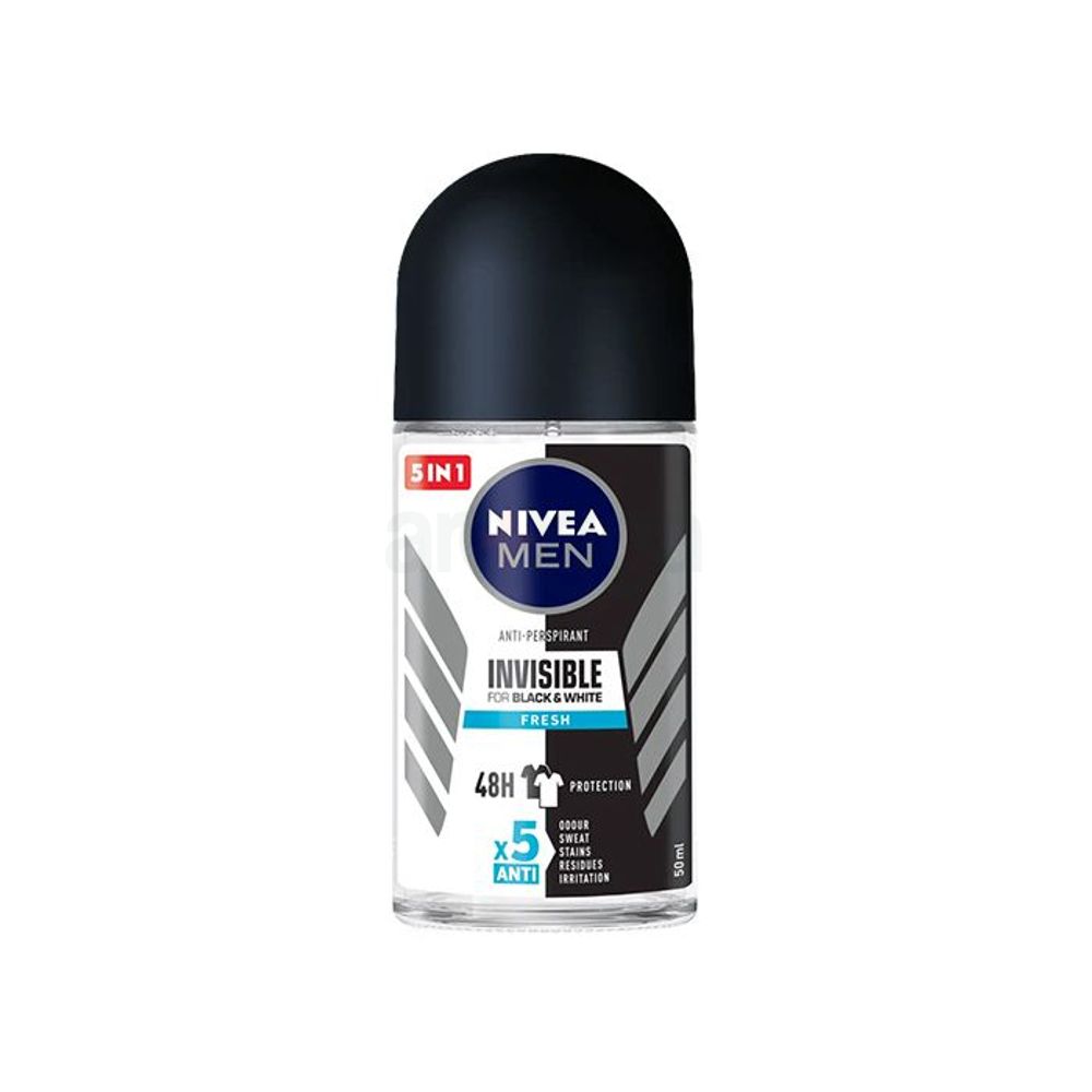 Nivea Men 5in1 Black & White Invisible Original Fresh 48H Anti-Perspirant Deodorant Roll-on 50ml  