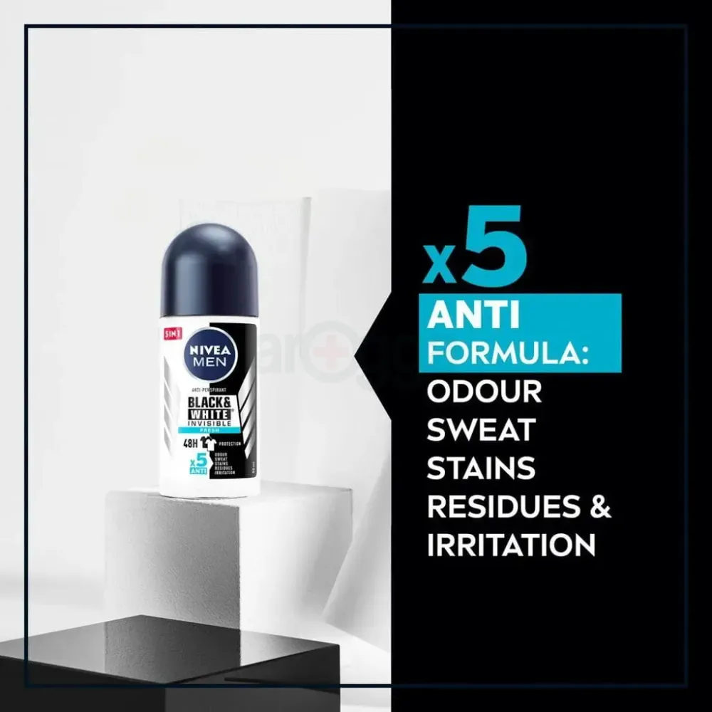 Nivea Men 5in1 Black & White Invisible Original Fresh 48H Anti-Perspirant Deodorant Roll-on 50ml  
