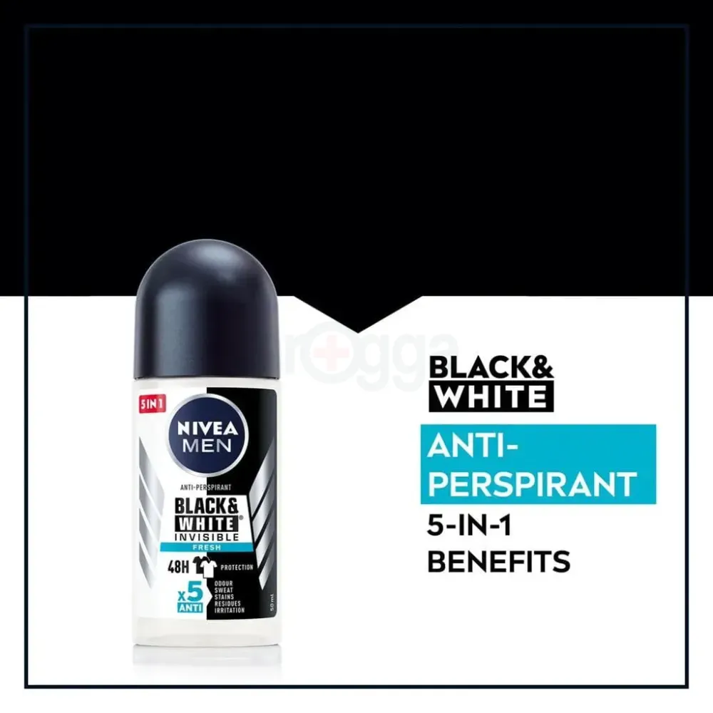 Nivea Men 5in1 Black & White Invisible Original Fresh 48H Anti-Perspirant Deodorant Roll-on 50ml  