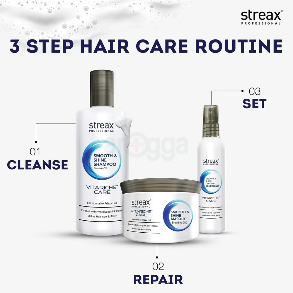 Streax Professional Vitariche Care Smooth and Shine Leave in Conditioner for Normal to Dry and Frizzy Hair  