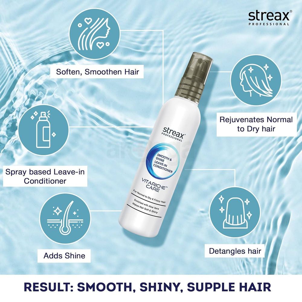 Streax Professional Vitariche Care Smooth and Shine Leave in Conditioner for Normal to Dry and Frizzy Hair  