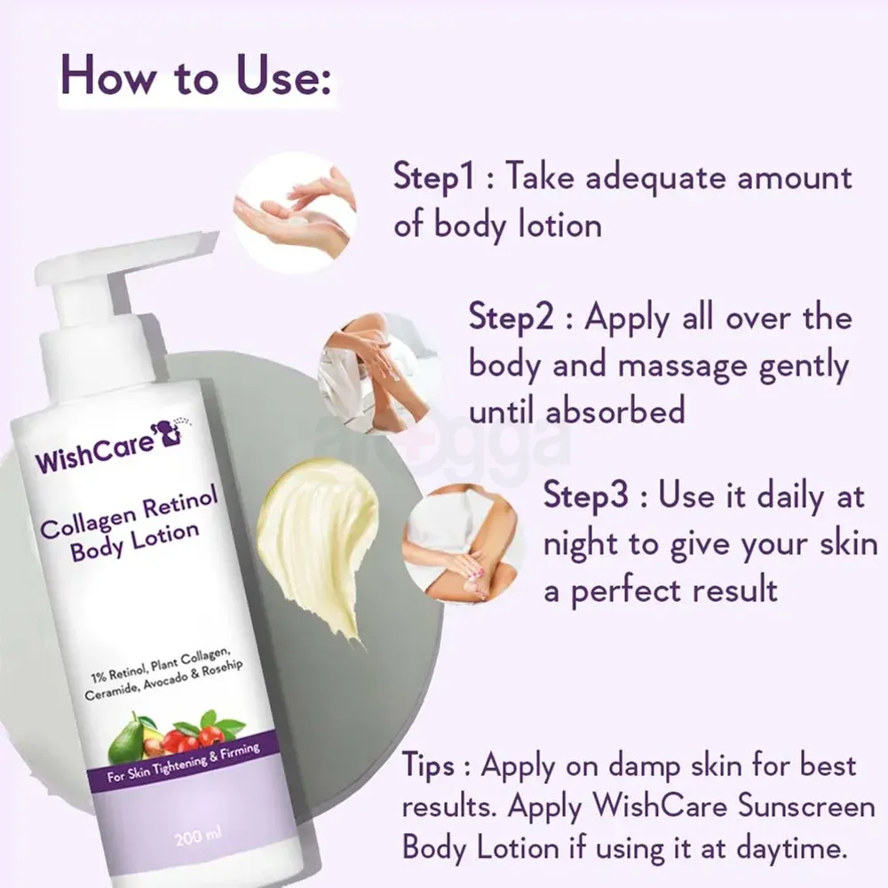WishCare Collagen Retinol Body Lotion with 1% Retinol,Plant Collagen,Ceramide,Avocado and Rosehip for Skin Tightening and Firming  